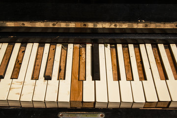 The old piano keys closeup on the street.