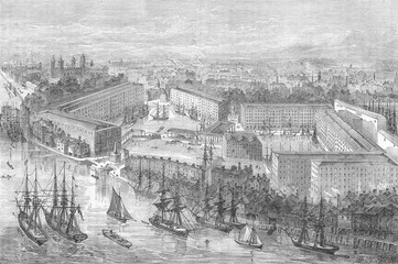 St Katherine's Dock - 1860. Date: circa 1860 - obrazy, fototapety, plakaty