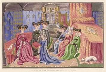 French Court Ladies 1405. Date: circa 1405
