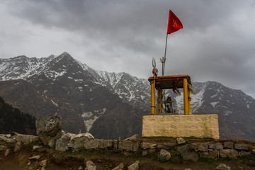 The sacred altar of Hindus. View to the top of Triund
