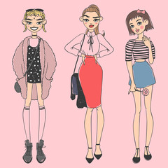 Fashion look girl beautiful girl woman female pretty young model style lady character vector illustration