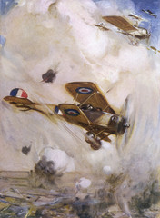 Aerial combat over trenches during First World War. Date: 1915 © Archivist