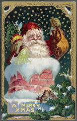 Father Christmas going down a chimney. Date: circa 1905