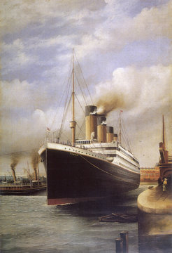 RMS Titanic docked. Date: 1912