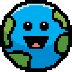 Smiling 8-Bit Cartoon Earth