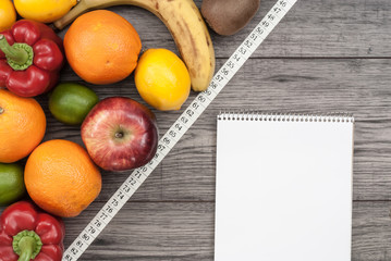 Fitness concept with fruit. Fitness motivation.