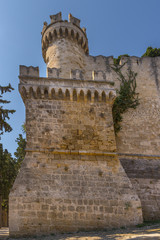 Walls  and tower of the Palace of the Grand Master of the Knights of Rhodes (Kastello), a medieval castle in the city of Rhodes, on the island of Rhodes