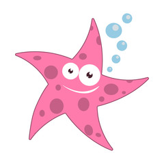 cartoon starfish with bubbles on a white background