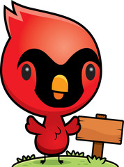 Cartoon Baby Cardinal Wood Sign