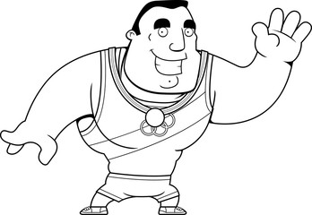 Cartoon Olympic Athlete Waving