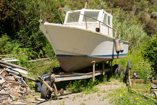 Forgotten motor boat on a trailer