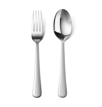 Set of fork and spoon isolated on white bakcground. Vector illustration. Ready for your design