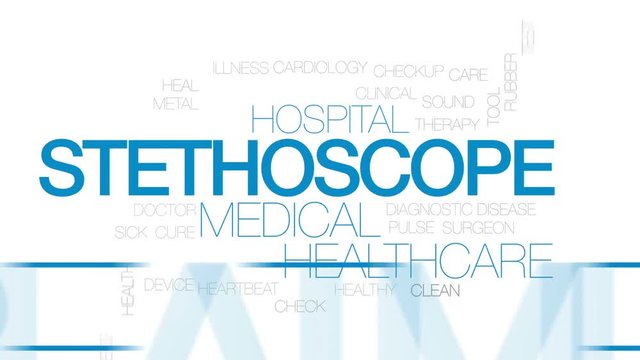 Stethoscope animated word cloud, text design animation. Kinetic typography.