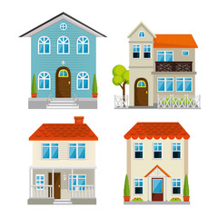 Set houses, buildings, and architecture variations in flat style design vector illustration graphic 