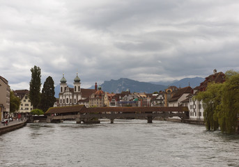 Lucerne cityscape with Jesuit Church, Switzerland.