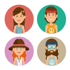 hippie people dressed In Classic Woodstock Sixties vector illustration graphic design
