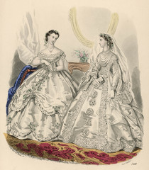 Fototapeta na wymiar Ball - Evening Dress 1865. Date: 1865