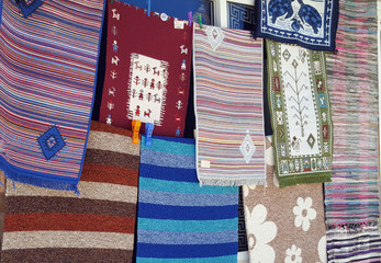 Traditional greek carpets for sale in Zakynthos, Greece