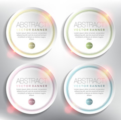 Abstract vector banner set of 4. Paper round notes with circular design. Colorful and isolated on the light panel. Each item contains space for own text. Vector illustration. Eps10.