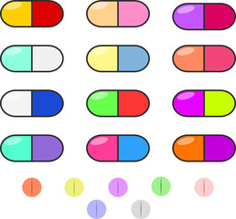 Set of colorful pills