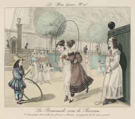 Fototapeta na wymiar Costume Girls 1820s. Date: 1820s