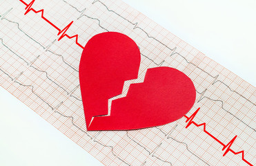 Heart with electrocardiogram test in the background, cardiology concept