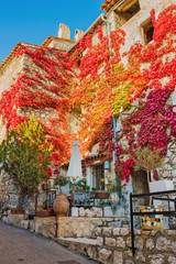 Fototapeta na wymiar Narrow cobbled streets with flowers in the old village Gourdon, France