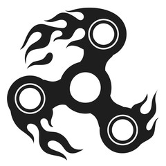 Flaming fidget hand spinner silhouette, vector illustration