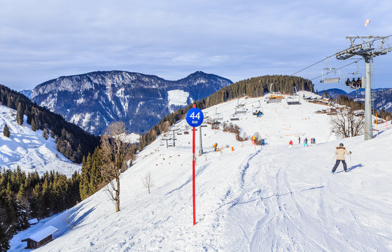 Labeled track on the slopes of the ski resort Soll, Tyrol, Austria