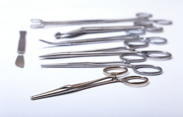 Medical and surgery instruments isolated on white background