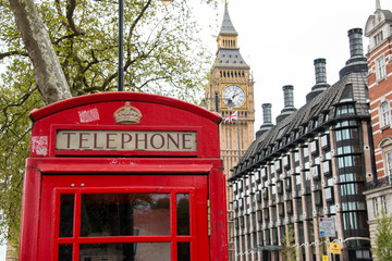 Iconic red telephone box, London, United Kingdom