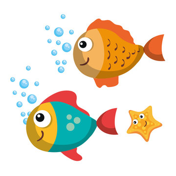 Sea life design with fish and starfish over white background vector illustration 