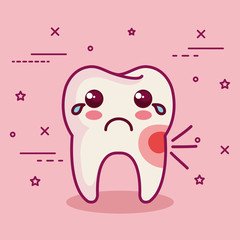 Kawaii sick tooth over pink background vector illustration