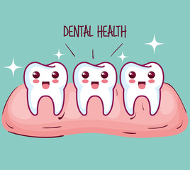 Kawaii healthy teeth and gum over teal background vector illustration