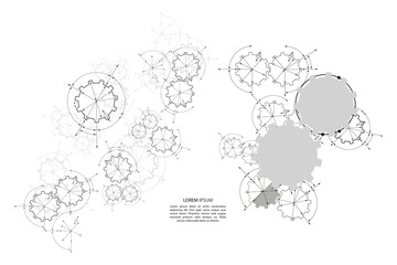 Fototapeta premium Gears in engagement. Engineering drawing abstract industrial background with a cogwheels.
