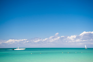 Fototapeta na wymiar yacht boat at Exotic beautiful marine beach of Antigua St. Johns