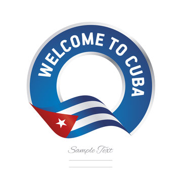 Welcome to Cuba flag blue label logo icon