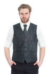 bearded man or serious gentleman in waistcoat and tie