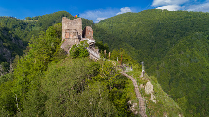 ruined Poenari Castle on Mount Cetatea in Romania