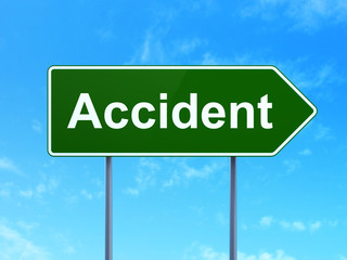 Insurance concept: Accident on road sign background
