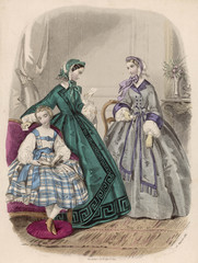 Fototapeta na wymiar Fashions for Feb. 1861. Date: 1861
