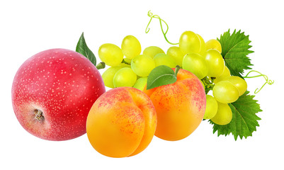 Naklejka na ściany i meble Grapes ,apples and apricot isolated on white background
