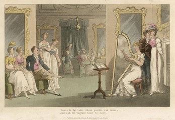Harpist at Home. Date: 1817 - obrazy, fototapety, plakaty