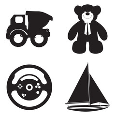Set of silhouettes of different toys, Vector illustration