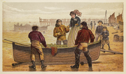 Embarking on Boat Trip. Date: circa 1860