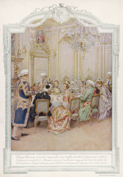 Dinner In An Aristocratic French Home. Date: 18th Century