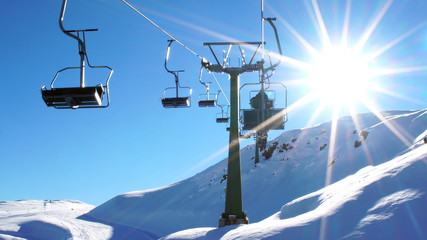 Cableway Ski Lifts in Farellones Winter Mountain Ski Resort in Chile