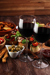 Italian antipasti wine snacks set. Cheese variety, Mediterranean