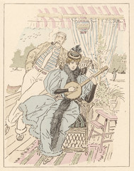 Lady Plays the Banjo. Date: 1890