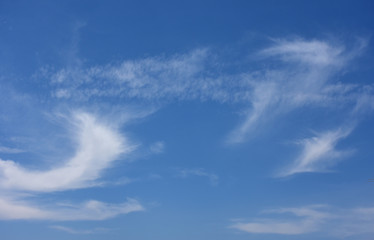 不思議な模様の雲と青空（流れる、ふわっとした、ふわふわした、夢想、不思議などのイメージ）